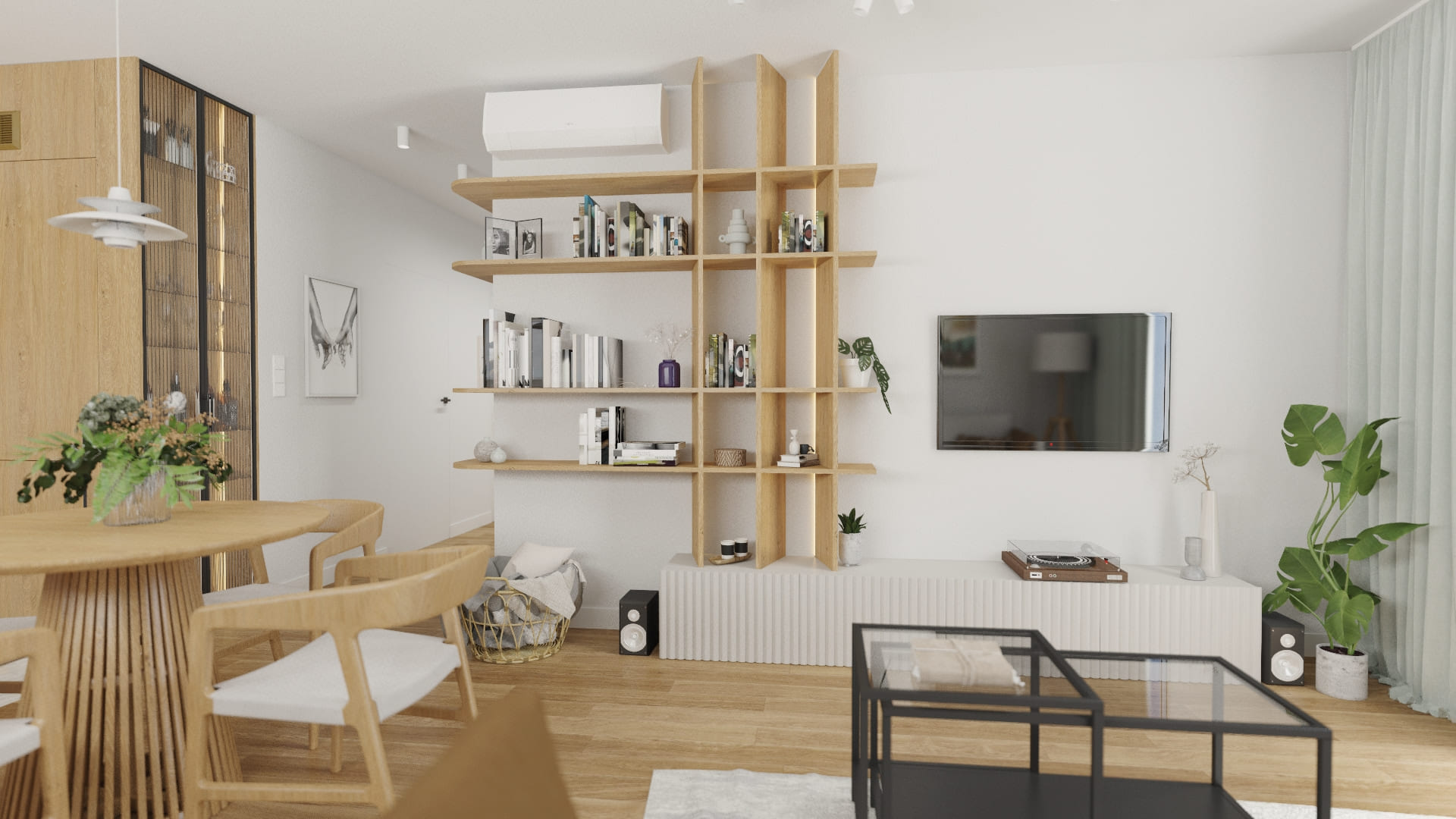 Salon w mieszkaniu w Krakowie – nowoczesny skandynawski design