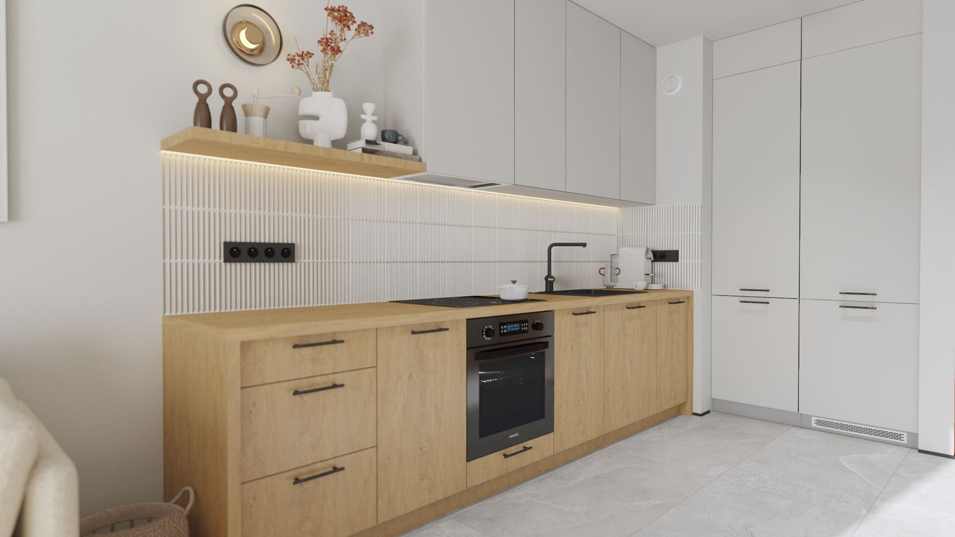 Kuchnia w mieszkaniu na wynajem dla młodej pary – nowoczesny design