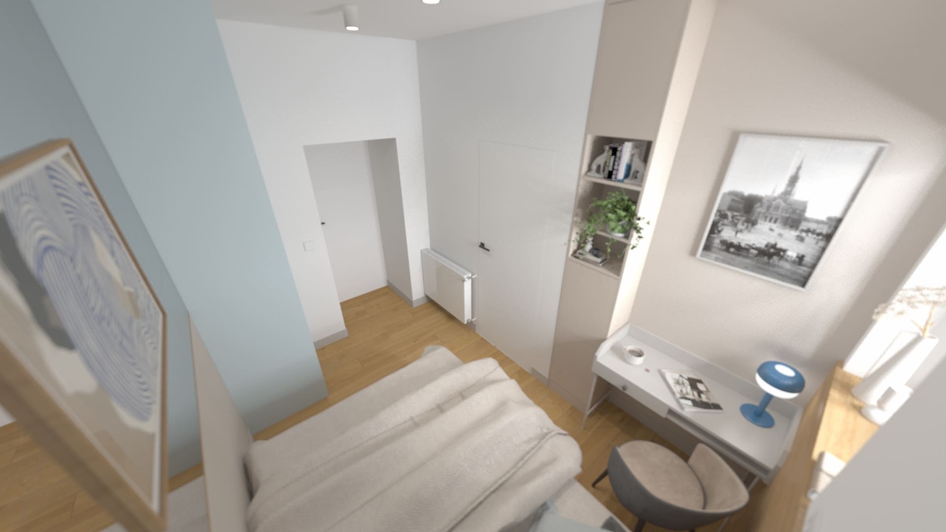 Nowoczesna sypialnia w mieszkaniu inwestycyjnym 29 m2 w Krakowie